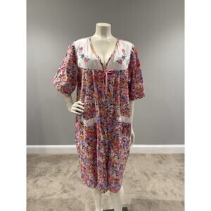 moon dance nightgown Sz 3X Cotton Blend Pink Red Purple Floral Cottagecore Snaps